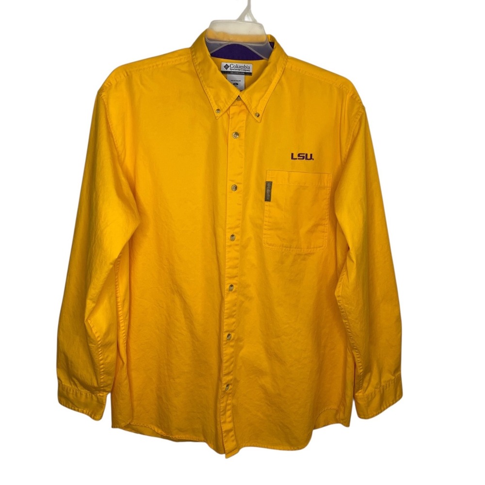 Columbia Mens LSU Tigers Long Sleeve Button Down Shirt Gold XL
